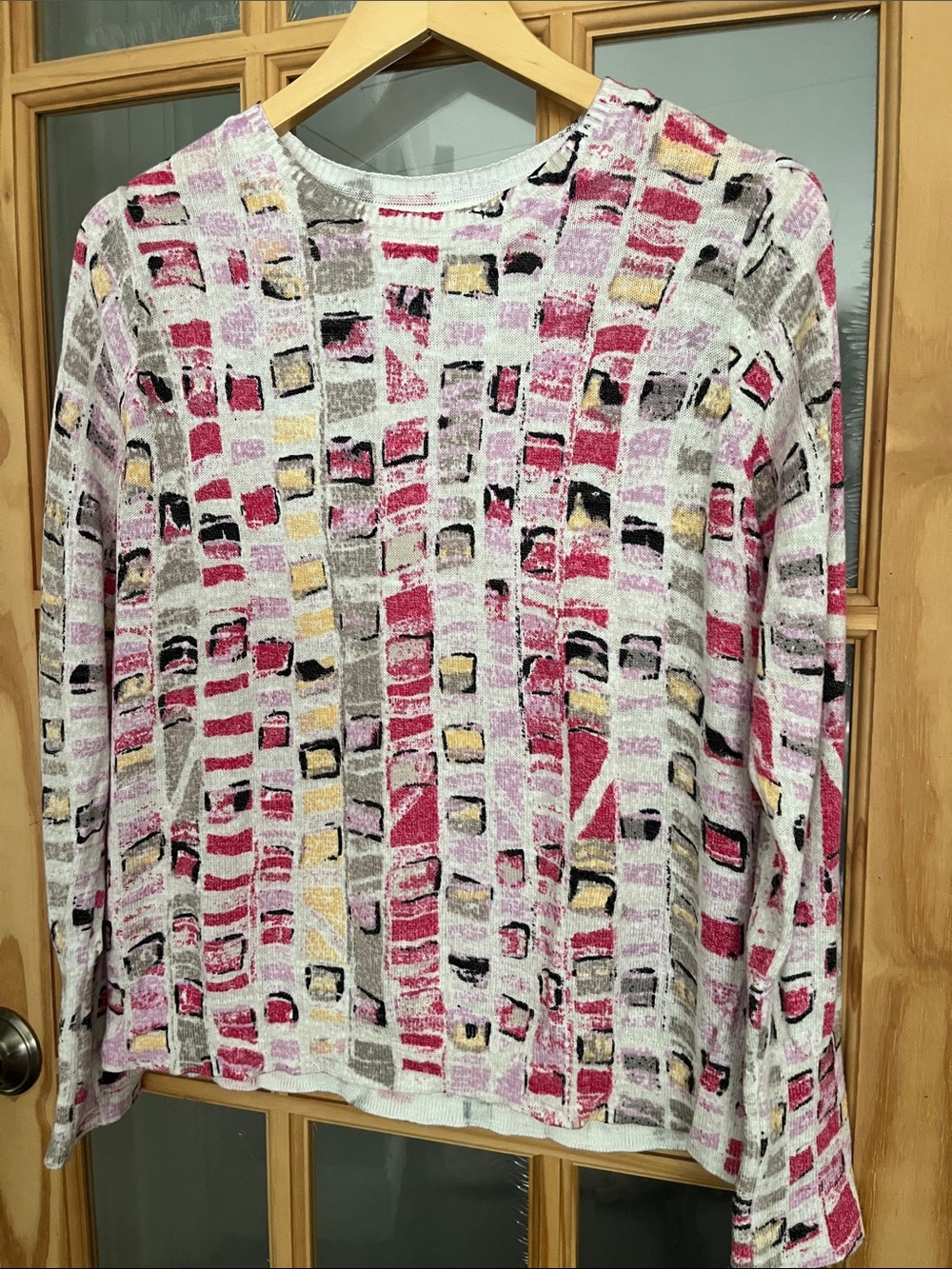 NIC+ZOE Abstract Print Sweater Womens Petite large Crewneck Cotton Blend